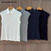 潮牌2025夏新款 欧货天丝羊毛无袖 打底衫 女百搭POLO领背心t恤