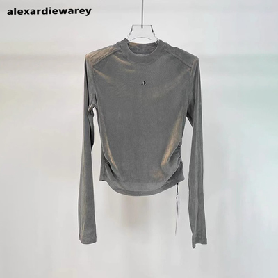 高级感褶皱短款修身长袖T恤女