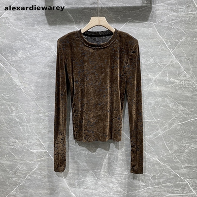 美式欧货圆领丝绒雪花图案打底衫