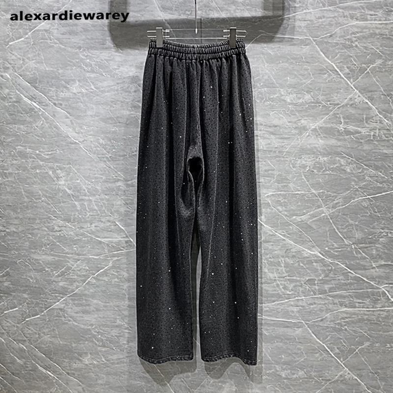 松紧腰直筒裤烫钻宽松休闲裤子女