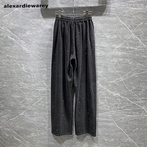 松紧腰直筒裤烫钻宽松休闲裤子女