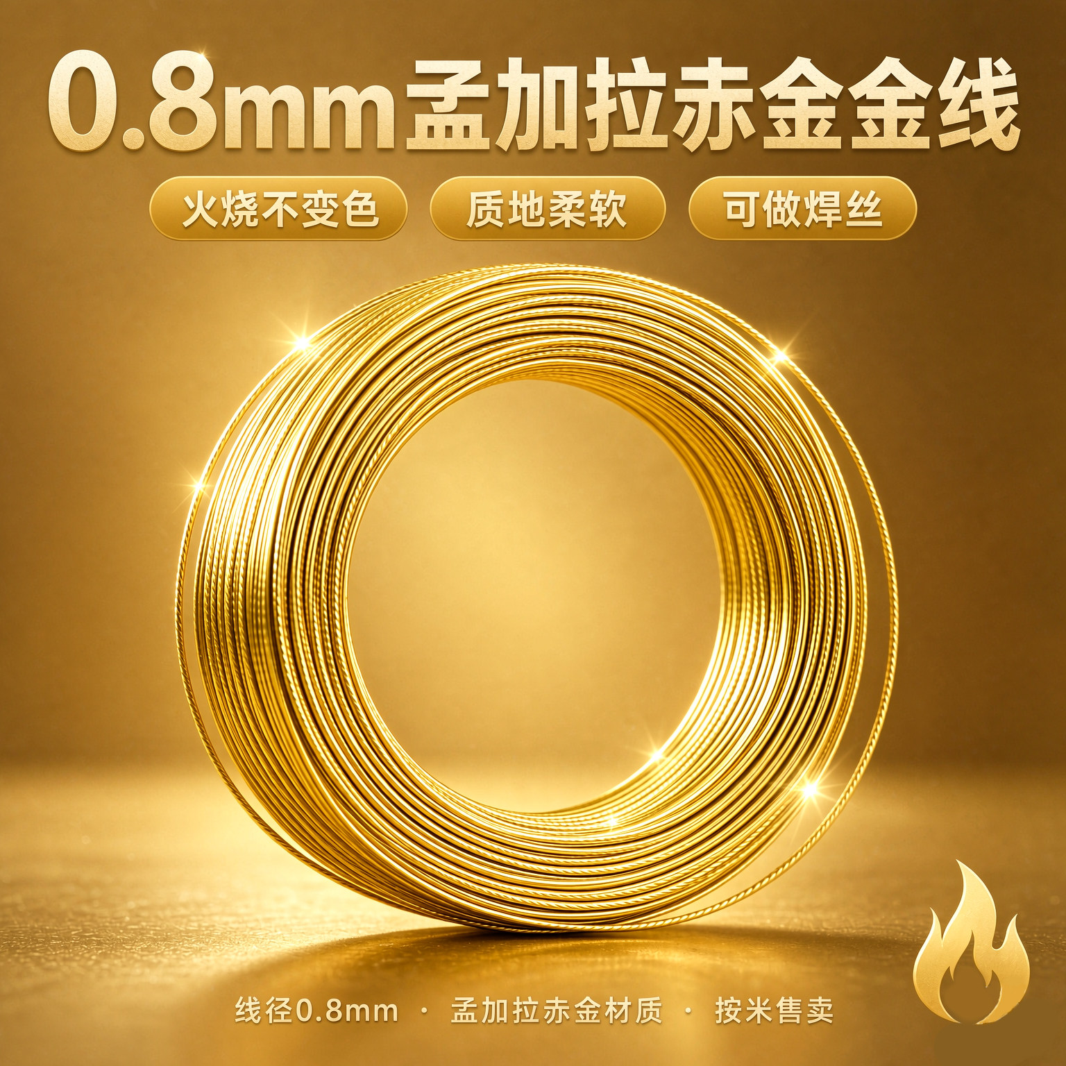 孟加拉赤金线金丝24k金色火烧不变色不发黑质地柔软焊丝0.8mm