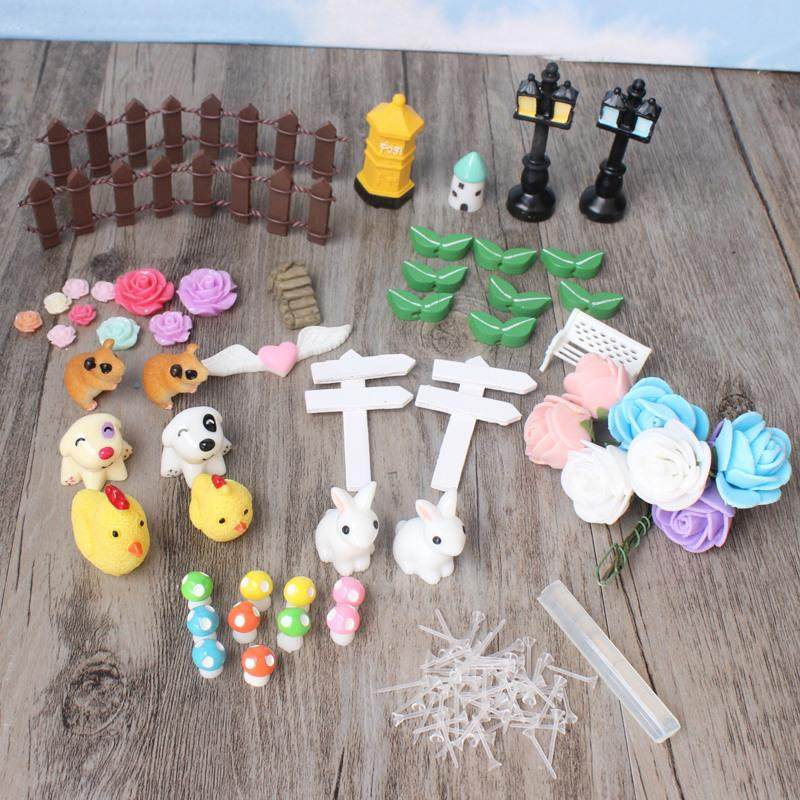 多肉摆件套装55件玫瑰花园系列配件套餐苔藓微景观动物爱心玫瑰花