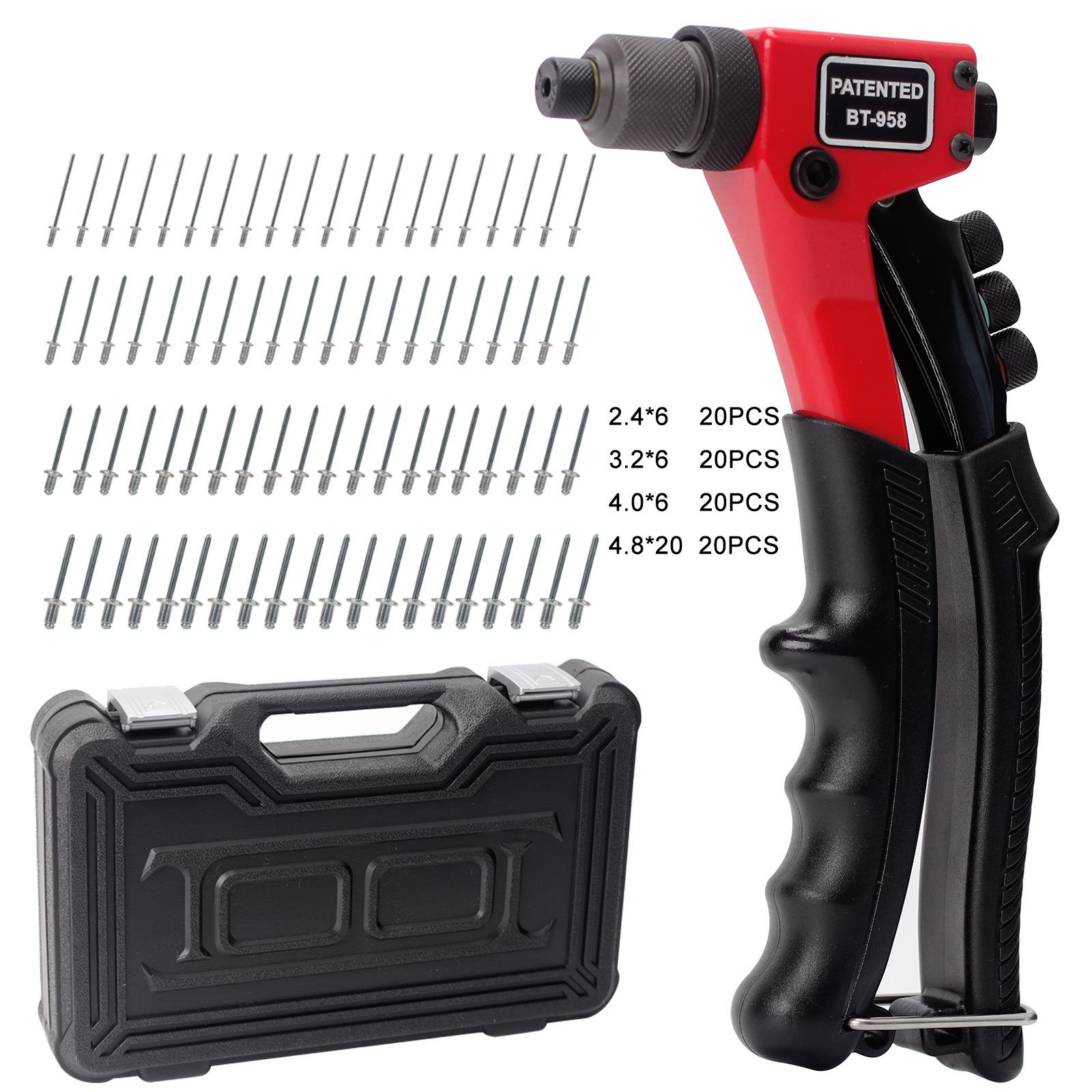 BT958 PATENTED 8英寸单手拉铆枪2.4 3.2 4.0 4.8mm四规格手提箱