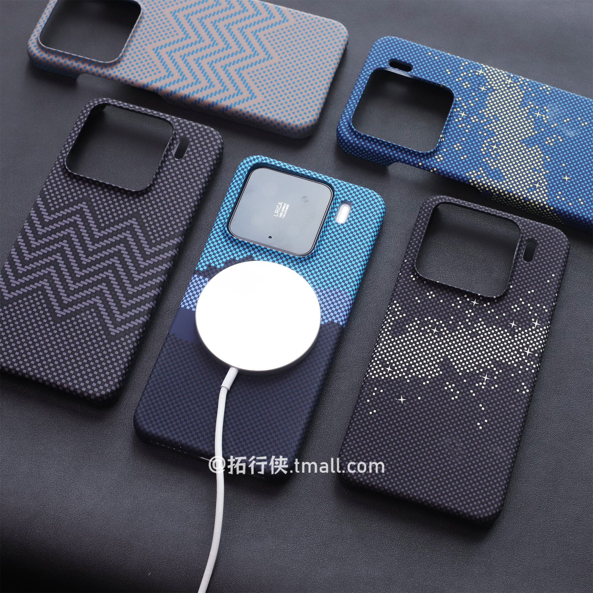 星河磁吸壳Mi15碳纤维纹理半包边