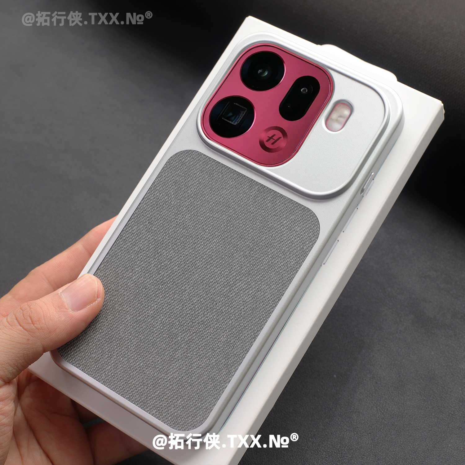 轻奢灰色亚麻布纹拼接findx9新款