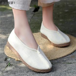 春冬民族风老北京布鞋棉麻平底汉服女鞋禅意居士鞋茶艺师古风单鞋