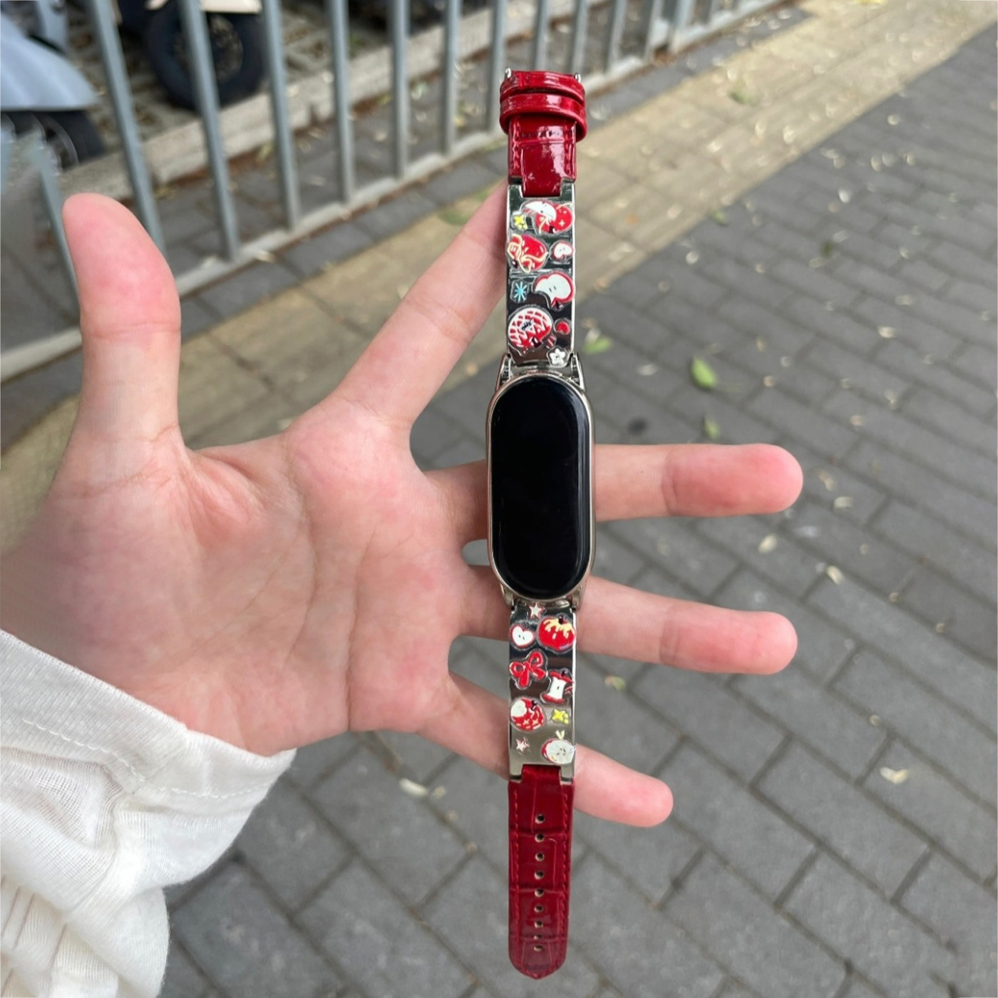 适用小米手环10表带9爆款DIY弯片8红苹果荔枝纹皮质7/6/5