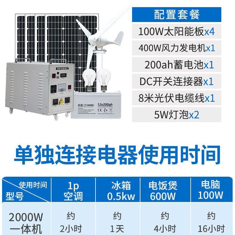 太阳能发电系统家用5n000W风力发电风光互补220v太阳能发电一体机