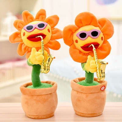 英贝萌网红妖娆花会跳舞会唱歌会说话太阳花婴儿益智玩具哄睡玩偶