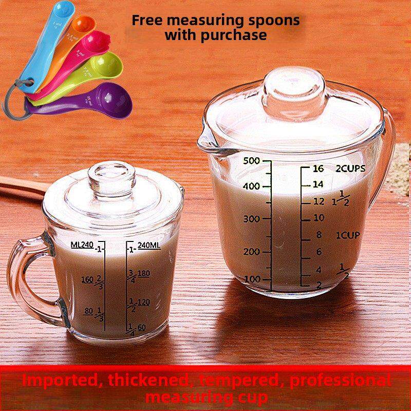 利比进口刻度玻璃量杯儿童牛奶杯加厚早餐杯带盖勺微波加热
