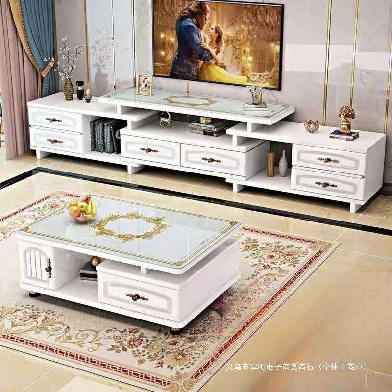 现代简约小户型茶几客厅伸缩轻奢茶几欧式钢化玻璃电视柜茶几组合