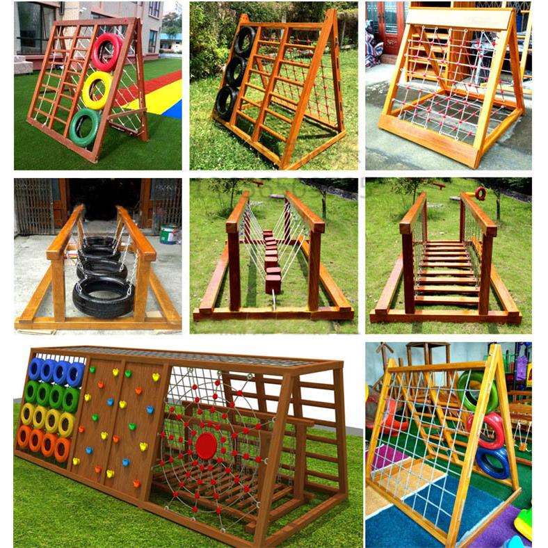 幼儿园黄花梨木体能训练荡桥钻洞平衡木大型户外木质攀爬架攀爬网