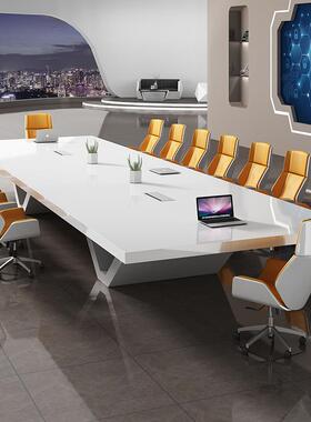 会议桌椅组合简约现代大型白色烤漆培训洽谈长条桌办公室家具全套