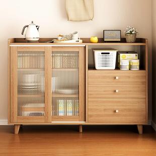 餐边柜靠墙一体橱柜家用客厅推拉门茶水柜日式复古储物柜收纳碗柜