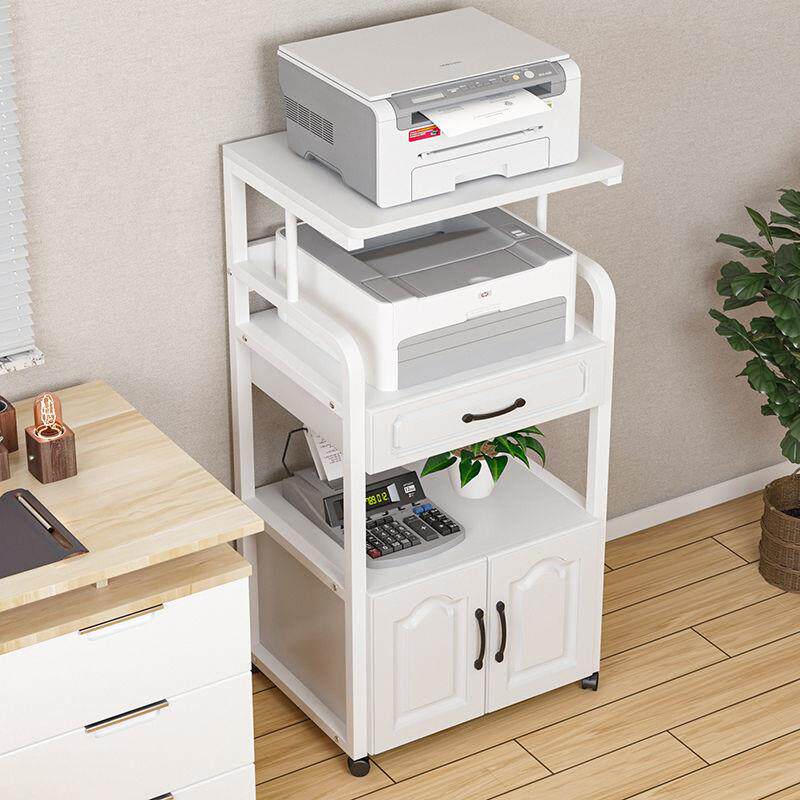 新款打印机架落地多层办公室置物架家用简约桌边收纳架带柜带抽屉