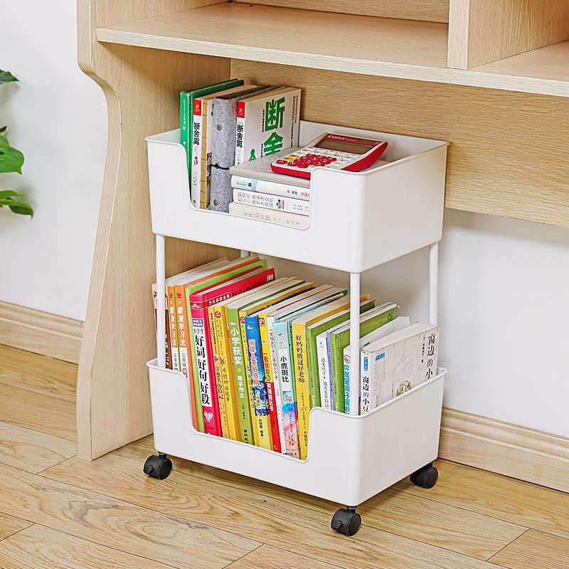 L7可移动书架多层收纳架书本收纳小推车置物架阅读带轮简易书实木