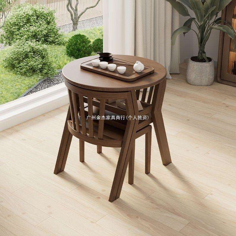 阳台休闲桌椅三件套实木套装茶桌一桌二椅组合圆桌小型喝茶小茶几