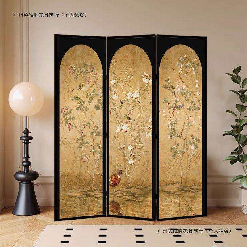 法式复古屏风隔断客厅折叠可移动办公室玄关卧室遮挡折屏中古装饰