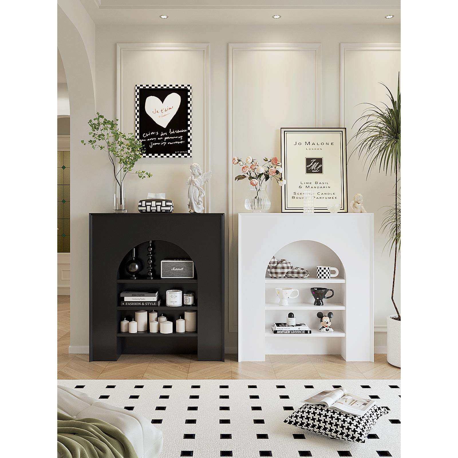 法式壁炉装饰柜靠墙玄关展示窄柜客厅沙发边柜置物架子直播间背景