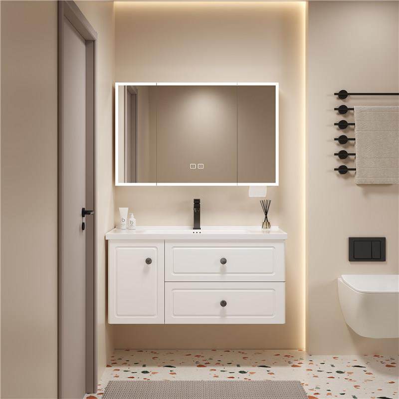 简约不锈钢浴室柜组合洗手脸盆智能陶瓷一体卫生间洗漱台面一体