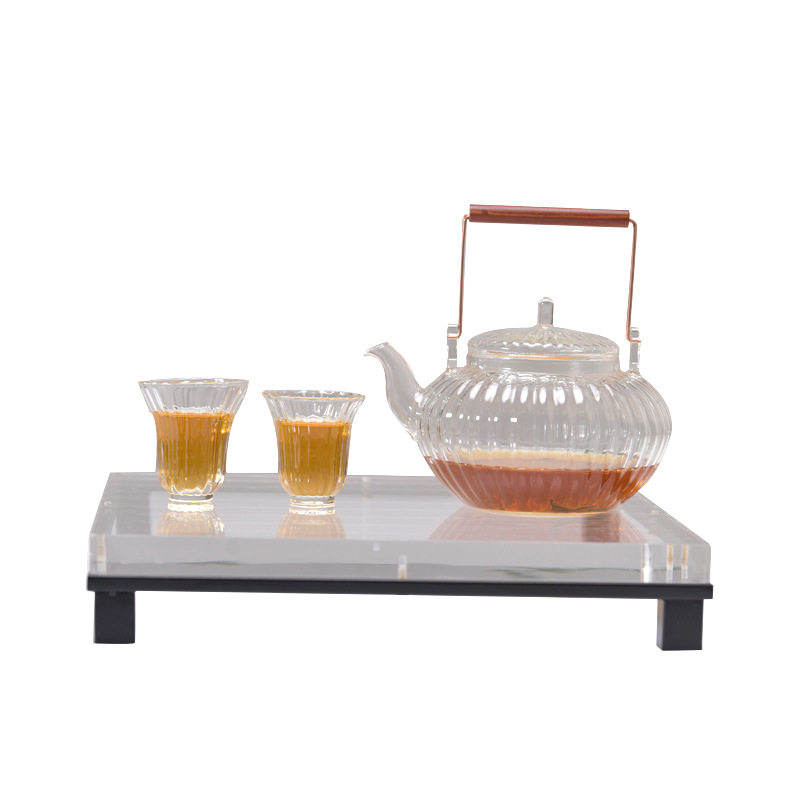 简约现代透明亚克力方形托盘软装样板间茶室客厅桌面茶具套装摆件