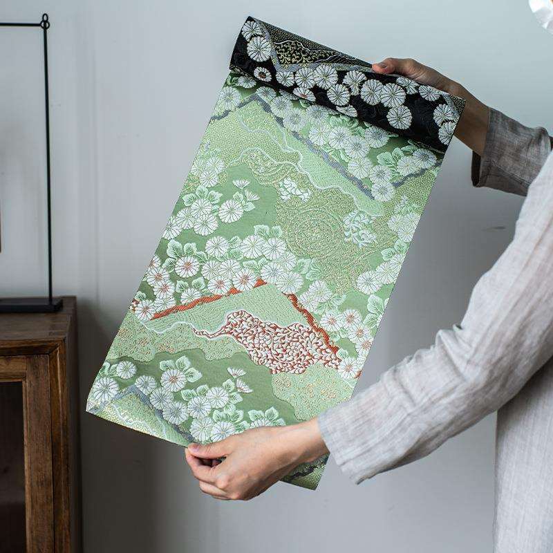 日式西阵织茶席防水桌旗中式山菊锦缎茶桌旗茶垫布轻奢茶台茶几布