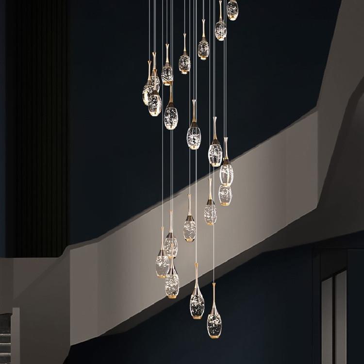 公寓loft轻奢挑空客厅水晶后现代水晶吊灯楼梯长吊灯复式别墅K9