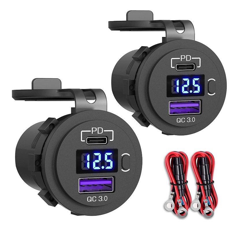 房车汽车游艇大巴车改装PD+QC3.0车充带电压显示带开关车充  2PCS