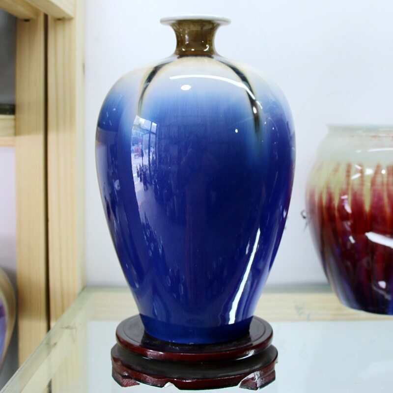 艺术窑变陶瓷花瓶摆设蓝色美人瓶干花现代时尚家饰瓷器工艺品摆件