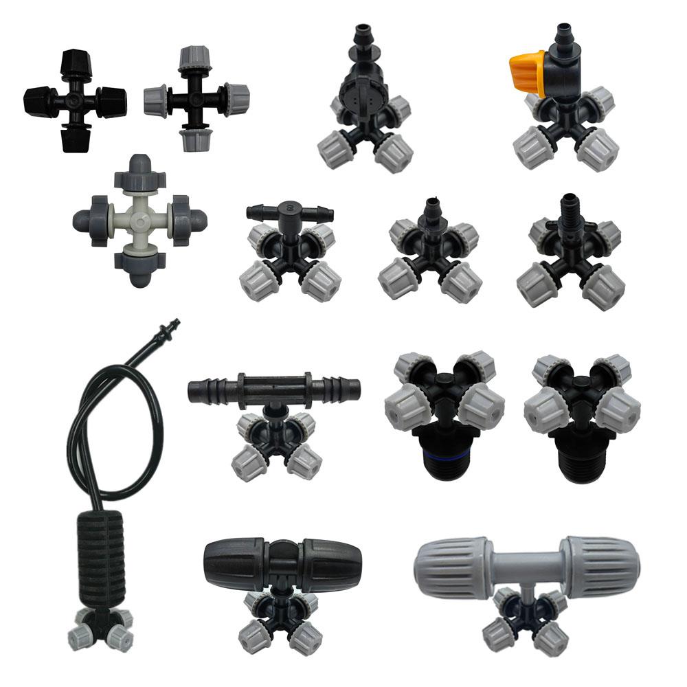 园艺雾化微喷套装黑灰色十字雾化微喷头灌溉喷淋降温除尘喷头