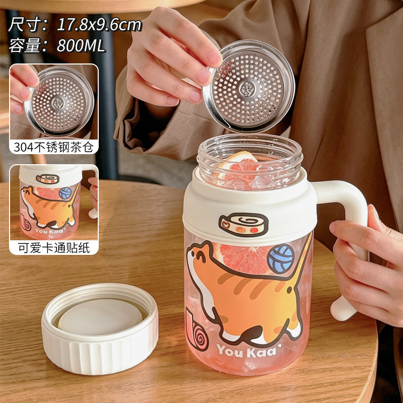 大容量特别好看的玻璃杯耐高温泡茶杯高硼硅水杯杯子办公室带盖杯