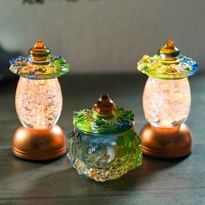 厂家古法琉璃人造水晶水中莲花灯家用客厅供灯长明灯充电插电佛前