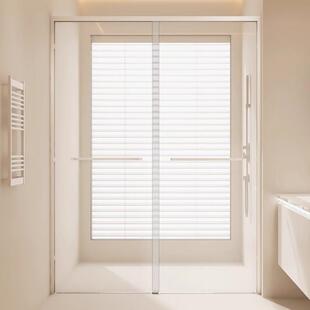 奶白色一字型双移门淋浴房浴室隔断玻璃门浴屏卫生间无障碍推拉门