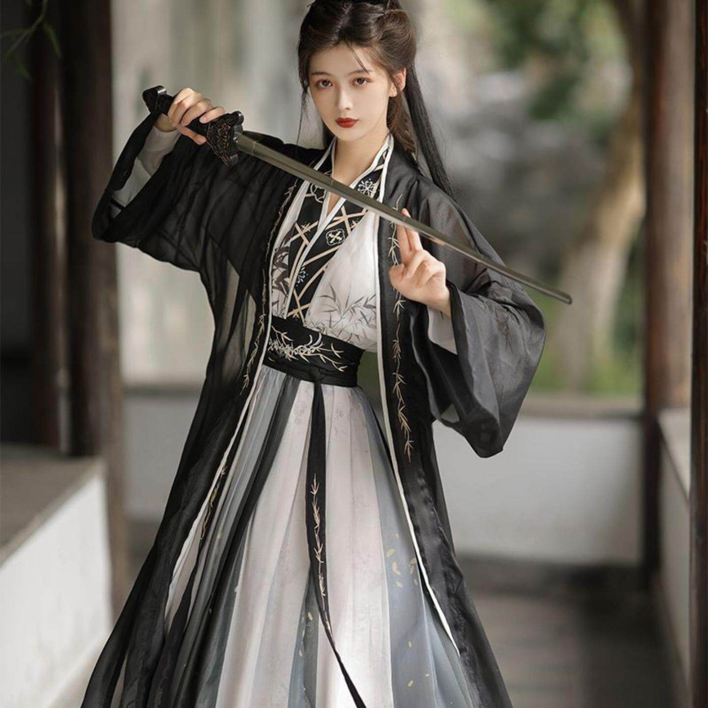 宋制褙子齐腰交领水墨汉服男女