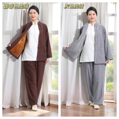 加绒居士服冬季加厚禅修服套装