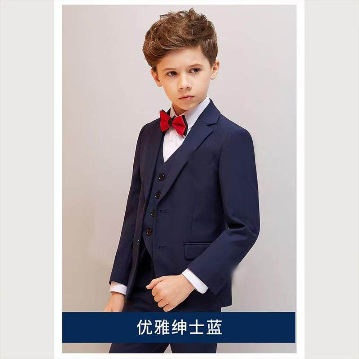 帅气儿童西装套装小主持人三件套英伦西服男童礼服外套钢琴演出服