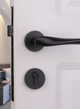 依佰利黑色室内门锁轻奢北欧静音房门锁亮金卧室门把手美式磁吸锁