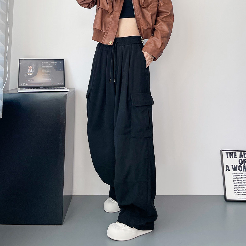 大码多口袋工装裤女秋季新款胖mm拖地直筒阔腿裤宽松显瘦高腰裤子,女装/女士精品,大码裤装,淘宝优惠券,粉丝福利购,淘宝优惠卷