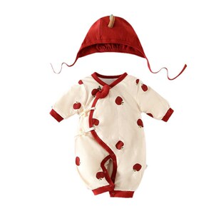 新生婴儿衣服加厚春秋冬款 保暖连体衣初生儿宝宝80克加棉衣服带帽