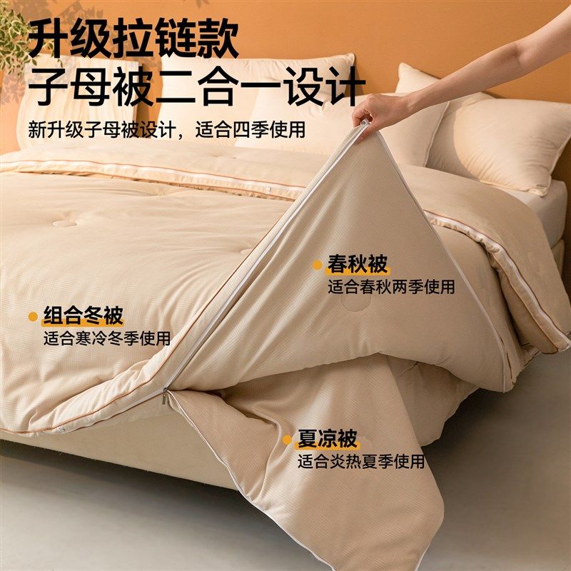 二合一子母被拉链款四季通用 大豆纤维被子冬被加厚保暖双层被芯
