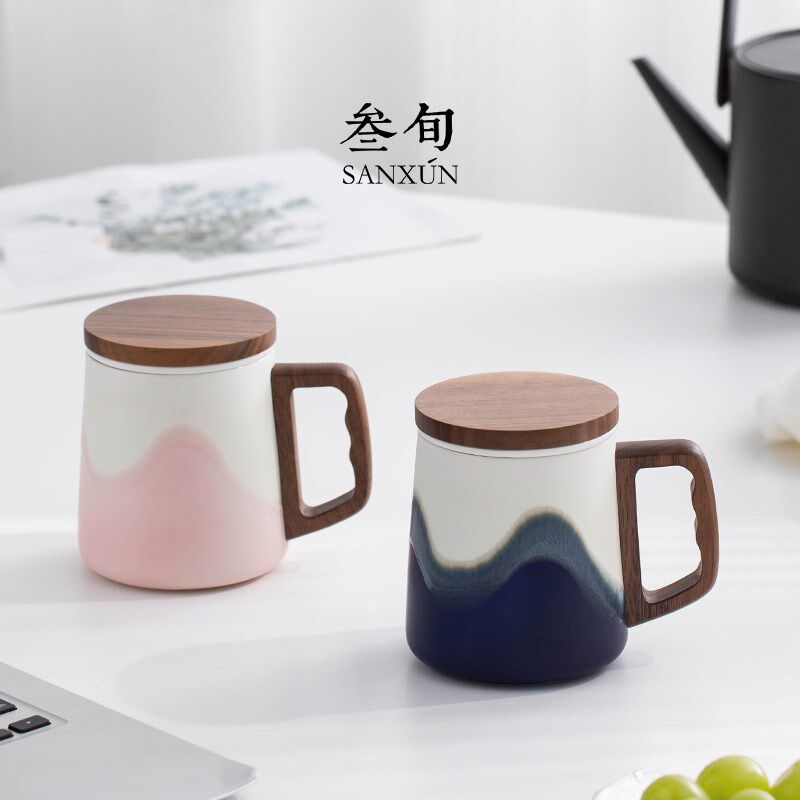 三旬山海马克杯泡茶杯陶瓷茶水分离杯男女带盖办公室过滤水杯杯子