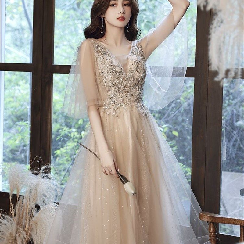 大码晚礼服女胖mm 2021新款200斤宴会年会遮肚修身显瘦长款礼服裙