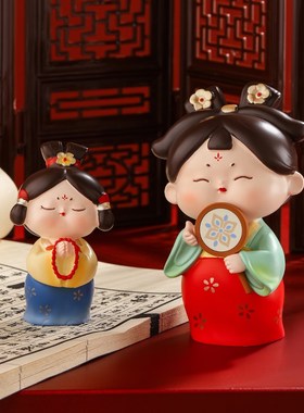 唐宫夜宴侍女国潮古风桌面公仔小摆件办公室工位装饰品玩偶送礼物