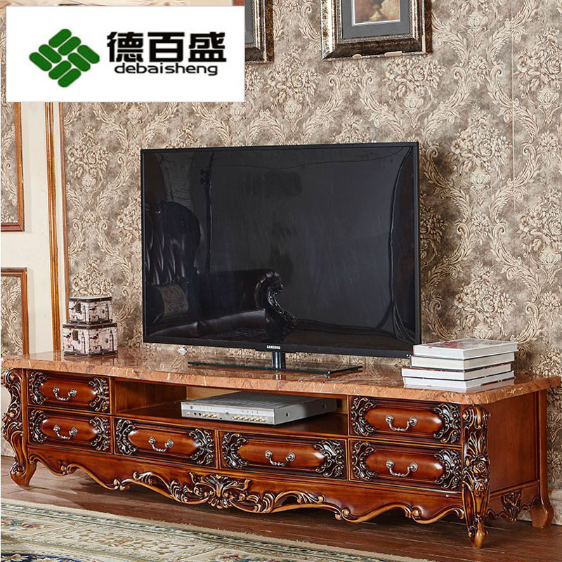 欧式大理石电视柜茶几实木雕花电视柜组合新古典储物地柜整装家具