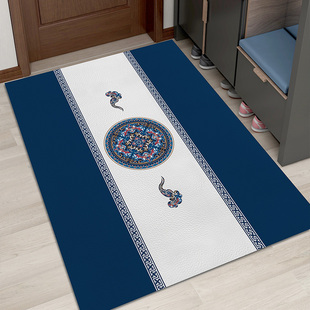 新中式地毯入户门垫蓝色大门口地垫进门家用门外蹭脚垫室外防滑垫