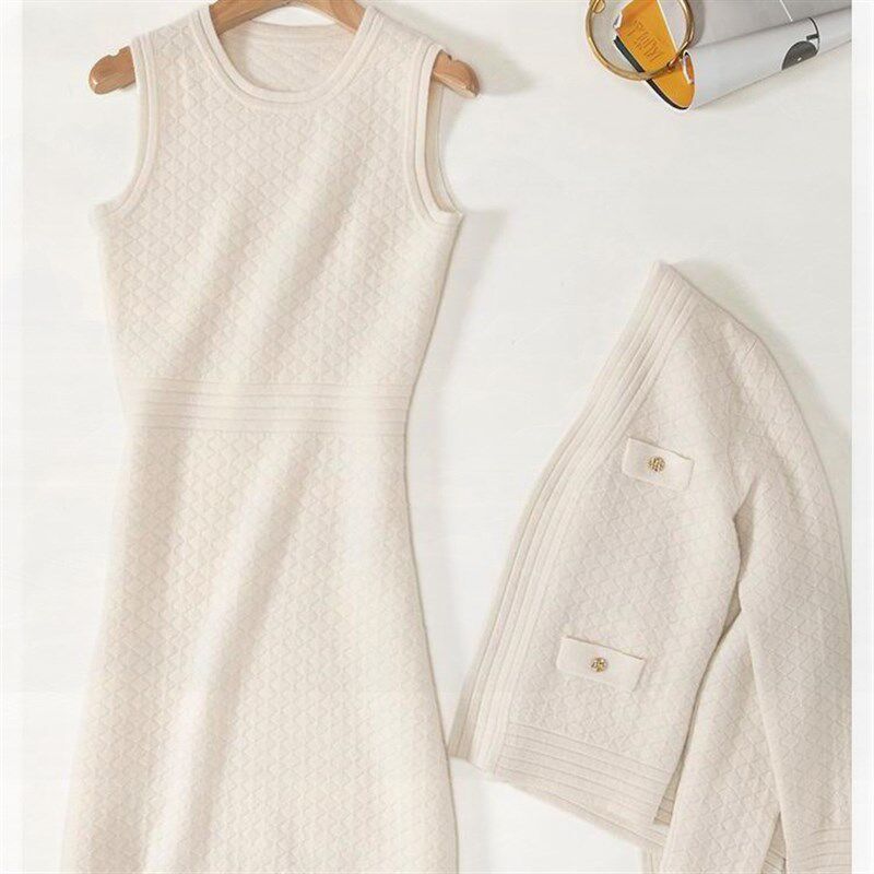针织开衫两件套裙女2023秋冬新款气质淑女修身内搭背心裙开衫外套
