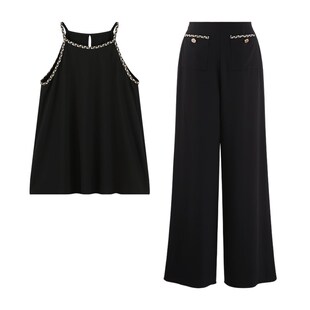 阔腿裤套装女2025新款时尚洋气春季高级感吊带短上衣设计感两件套