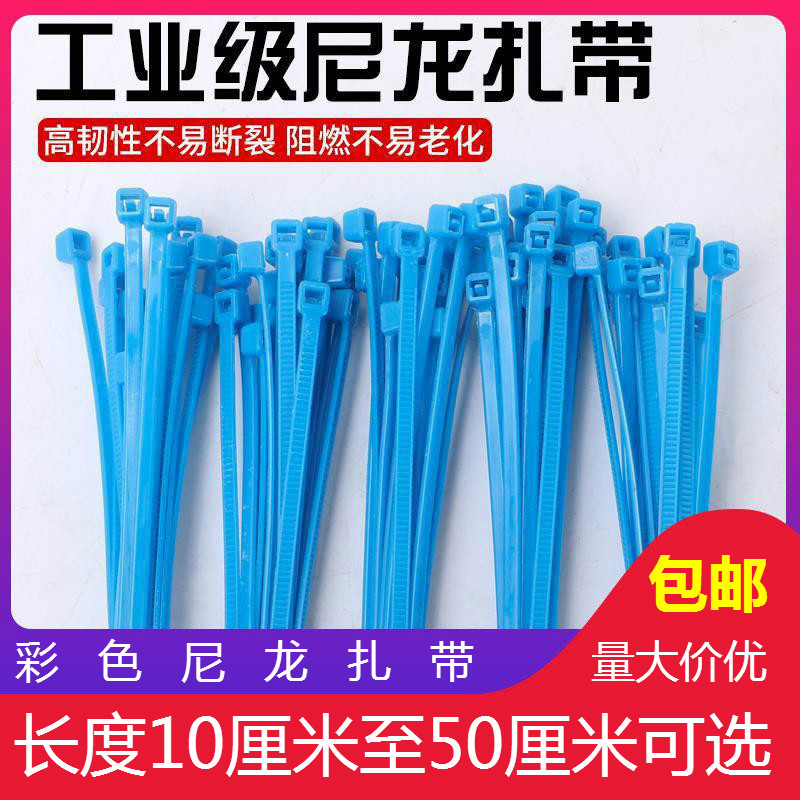 自锁式彩色尼龙扎带3*100 4*200 5*300 10*400mm束线带蓝色扎线带