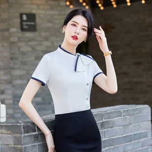 职业白衬衫女夏季气质套装酒店前台收银工作服餐饮餐厅服务员工装
